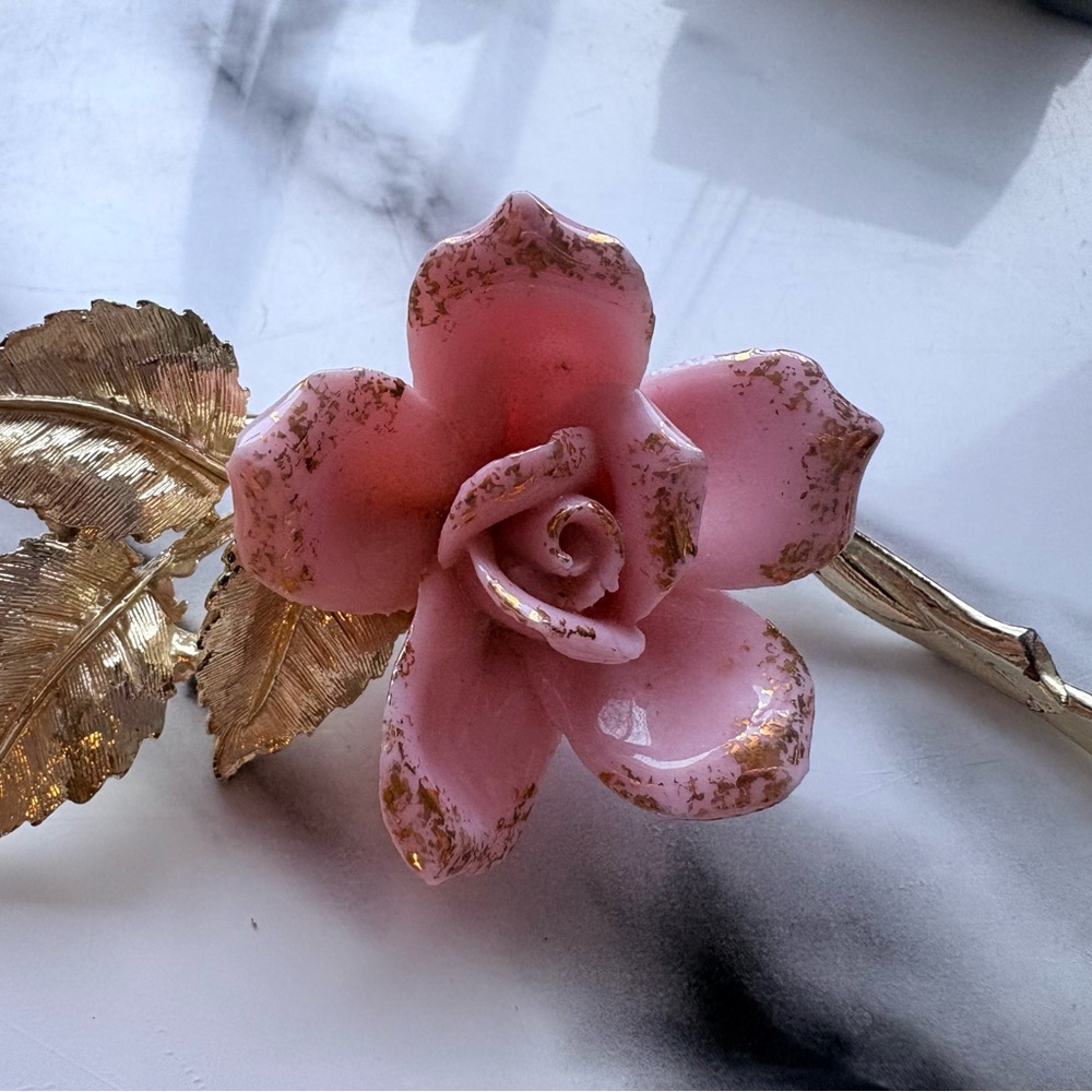 Vintage - Pink and Gold Coro Rose Brooch